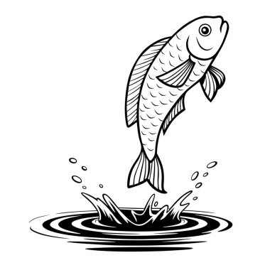 A dynamic illustration of a fish leaping out of the water, showcasing movement and energy. Perfect for fishing designs, logos, or aquatic-themed artwork.