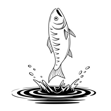 A dynamic illustration of a fish leaping out of the water, showcasing movement and energy. Perfect for fishing designs, logos, or aquatic-themed artwork.