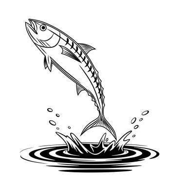 A dynamic illustration of a fish leaping out of the water, showcasing movement and energy. Perfect for fishing designs, logos, or aquatic-themed artwork.