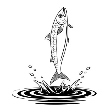 A dynamic illustration of a fish leaping out of the water, showcasing movement and energy. Perfect for fishing designs, logos, or aquatic-themed artwork.