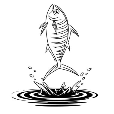 A dynamic illustration of a fish leaping out of the water, showcasing movement and energy. Perfect for fishing designs, logos, or aquatic-themed artwork.