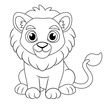 Cesur hatları olan şirin bir aslan yavrusu. Çocuklar için basit ve eğlenceli bir boyama sayfası olarak tasarlanmış..