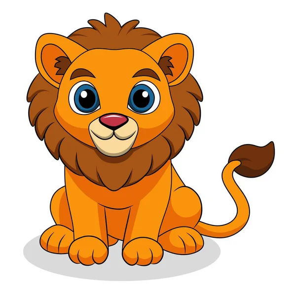 Kalın yeleli, büyük gözlü ve parlak çizgi film tarzında tatlı poz veren sevimli aslan yavrusu çizimi..