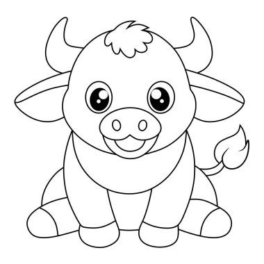 Cesur hatları olan şirin Bufalo yavrusu. Çocuklar için eğlenceli ve basit bir boyama sayfası olarak yaratılmış..