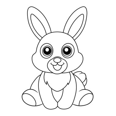 Uzun kulaklı ve büyük gözlü sevimli tavşan, çocuklar için basit ve eğlenceli bir boyama sayfası olarak tasarlandı..