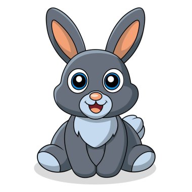 Büyük gözleri, uzun kulakları ve parlak çizgi film tarzında neşeli bir duruşu olan sevimli gri tavşancık..