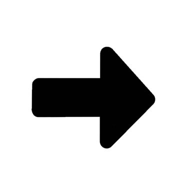 Beyaz üzerinde yön ve yön için basit siyah sağ ok simgesi