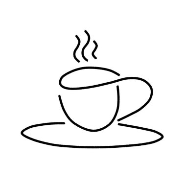 Minimalist Kahve Kupası Çizgisi Beyaz Arkaplanda Buharlı Sanat Simgesi