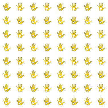 ilustrasi vektörü sarı eller beyaz arkaplanda kusursuz kalp deseni oluşturuyor