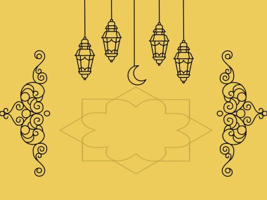 Ramazan ve Ramazan Bayramı sanat arka planında fenerler ve hilal ay ile