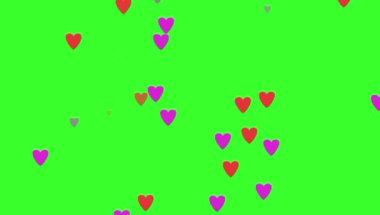 Sevgililer Günü veya diğer aşk temaları için yeşil ekran arkaplanına düşen animasyon kalpler