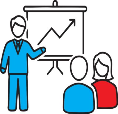 Bir adam toplantıda öğrencilere bir grafik sunar.