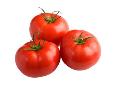 Olgun sulu domates beyaz bir arkaplanda izole edilir.