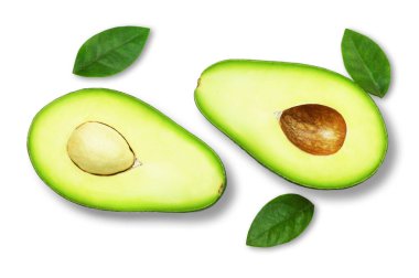 Beyaz arka planda izole edilmiş taze avokado.