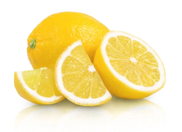 Tranches Juteuses Mûres Citron Citron Isolées Sur Fond Blanc Fruits — Photo