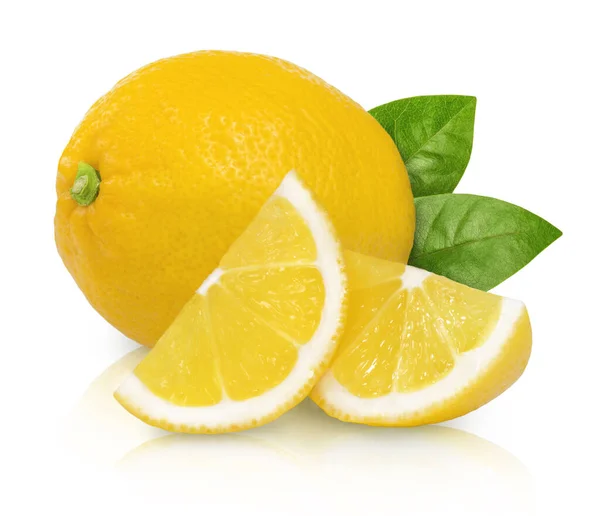 Rodajas Limón Limón Maduras Jugosas Aisladas Sobre Fondo Blanco Frutas — Foto de Stock