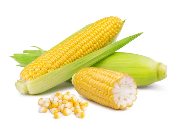 Dojrzałe Słodkie Ziarna Kukurydzy Kukurydzy Izolowane Białym Tle Składniki Świeżych Obrazek Stockowy