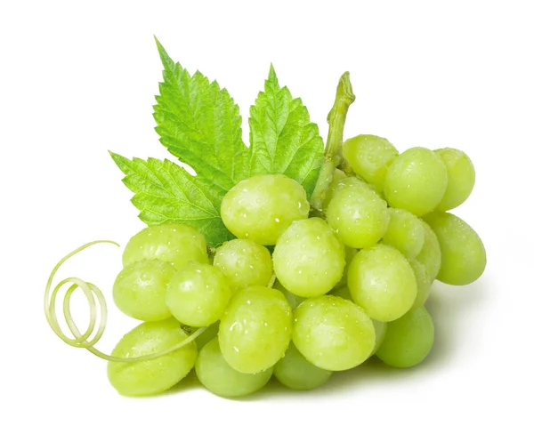 Ripe Green Grapes Water Drops Isolated White Background Fresh Fruits — Stock Photo, Image