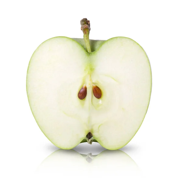 Μισό Πράσινο Μήλο Απομονωμένο Λευκό Φόντο Φρούτα Νωπά — Φωτογραφία Αρχείου