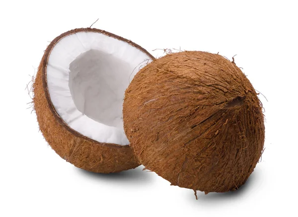 白い背景に隔離された熟した甘いココナッツの2つの半分 — ストック写真