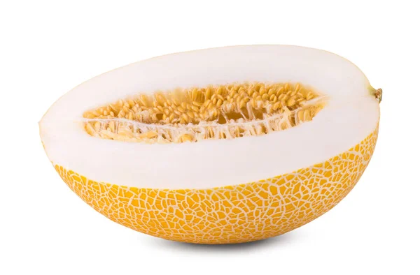 Metà Succosa Matura Melone Isolato Uno Sfondo Bianco Frutta Fresca — Foto Stock
