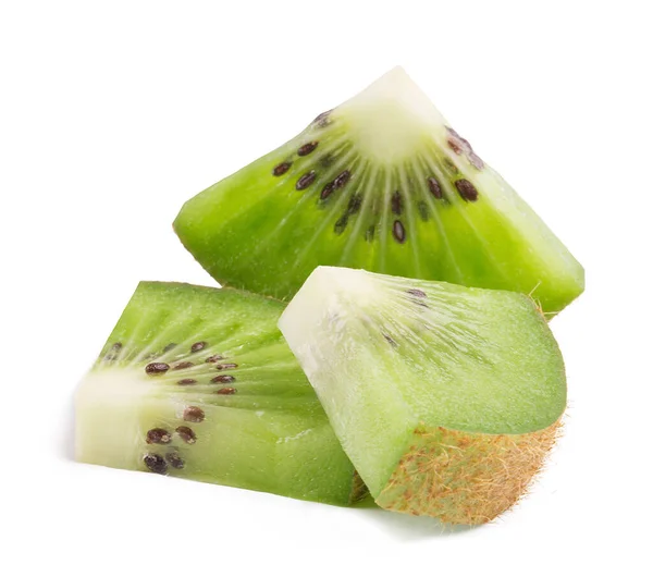 Jugosas Rodajas Kiwi Aisladas Sobre Fondo Blanco Frutas Frescas —  Fotos de Stock