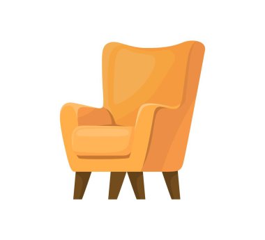 Sırtı ve minderi yüksek turuncu kanat koltuğu, vektör çizimi, iç mekan, otel lobisi ve salon tasarımı için izole edilmiş..