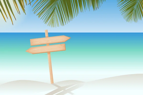 Letrero de madera en un poste en la playa paradisíaca — Archivo Imágenes Vectoriales