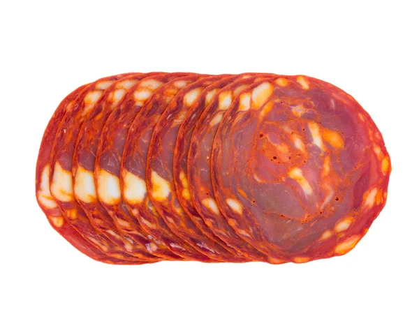 Chorizo slices isolated on white — Stock Photo, Image