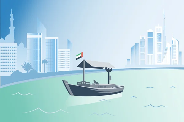 Dubai barco tradicional abra — Vector de stock