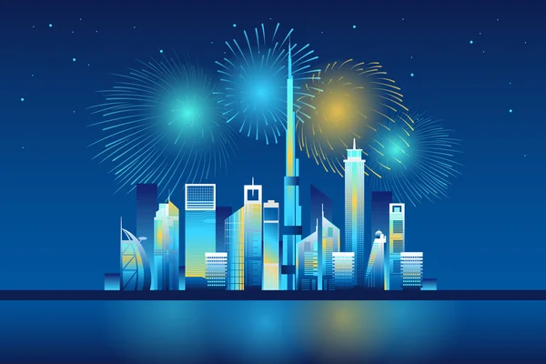 Fireworks in Dubai city — Stock Vector