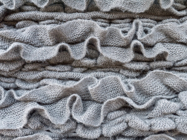 Dark gray ruched knitted wool fabric