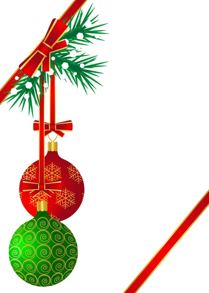 Bolas rojas y verdes colgadas en el árbol de Navidad — Vector de stock