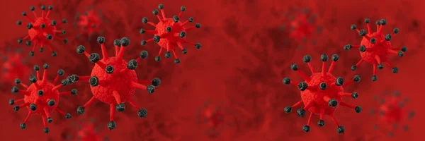 Celulele Coronavirus Estompat Fundalul Medical Lung Orizontal Covid Virions Ilustrație — Fotografie, imagine de stoc
