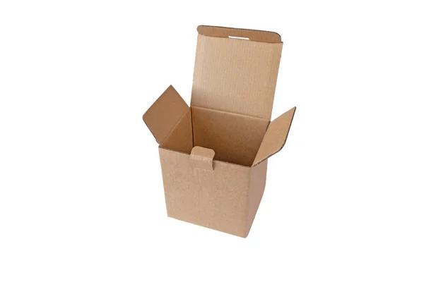 Opened Empty Brown Cardboard Box Shipment Package Isolated White — Stock Photo, Image