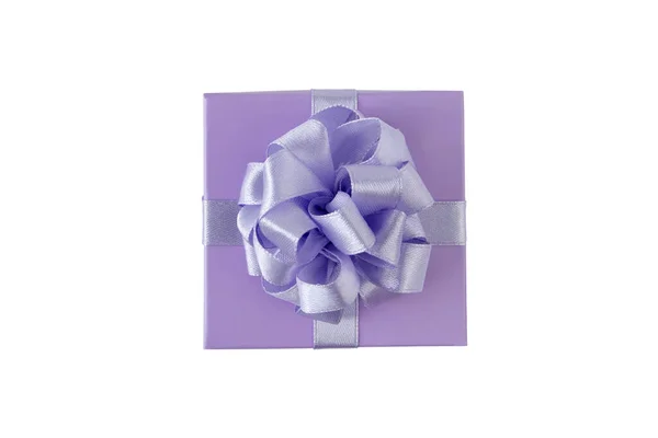 Coffret Cadeau Violet Avec Ruban Satin Vue Dessus Isolé Sur — Photo