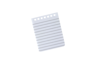 Üst delik delikli tek satırlı defter sayfası şeffaf png izole edildi. Model, planlama, eğitim ve ofis tasarımları için temiz kırtasiye ögesi.