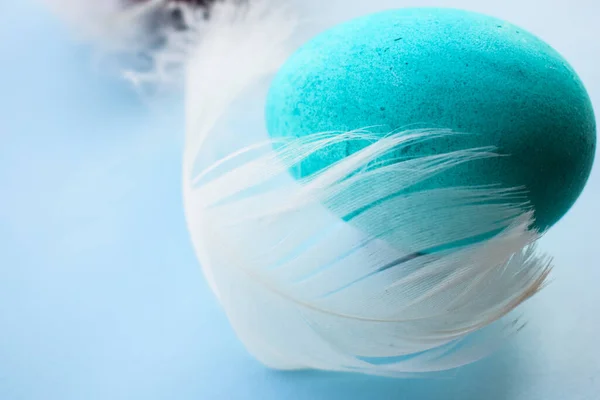 Canlı Pysanka ve Mavi Arkaplanda Yumuşak Tüylü Boyalı Paskalya Yumurtaları