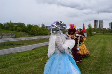 Büyüleyici Kış Kraliçesi: Kürk ve Gümüş Maskeli Göksel Beyaz ve Mavi Maskeli Elbise