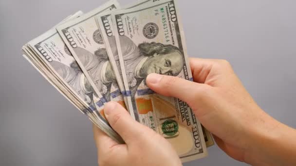 Female Hands Showcase One Hundred Dollar Bills — Stock Video