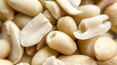 Yakın plan fındık kırıkları görülebilir böcek izleri ve depolama sırasında ürüne zarar veren küçük larvalar gösteriyor..