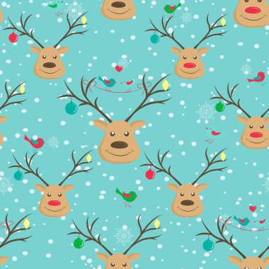 Mutlu gülümseyen Noel Ren geyiği desen