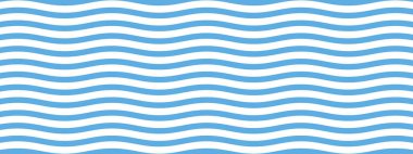 Mavi ve beyaz dalga desenli arka plan. Yatay denizci çizgileri, bantlar, çizgiler dalgalı kıvrımlarla kusursuz deniz dokusu oluşturur. Yaz kumaşı için vektör tekrarlama tasarımı.
