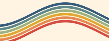 Gökkuşağı kemer çizgileri olan eski moda bir arka plan. Soyut kavisli yollar 70 'lerin modası geçmiş hippi tarzıyla ince krem çizgileri ile ayrılmış psikedelik dalga etkisi yaratır. Vektör grafik deseni