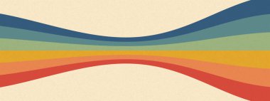 Gökkuşağı arka planı ve dalga perspektifi efekti. Soyut katmanlı yollar 70 'lerden esinlenilmiş kıvrımlar, kavisler oluşturur, bej uzayda aynalı simetri ile akar. Vektör dalgalı yatay bantlar.