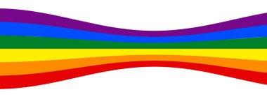 Dalgalı çizgileri olan gökkuşağı gurur bayrağı arka planı. Vektör pankartı renkli kıvrımlı LGBT kurdele hatlarına sahiptir. Soyut çizgili özel çeşitlilik poster şablonu.