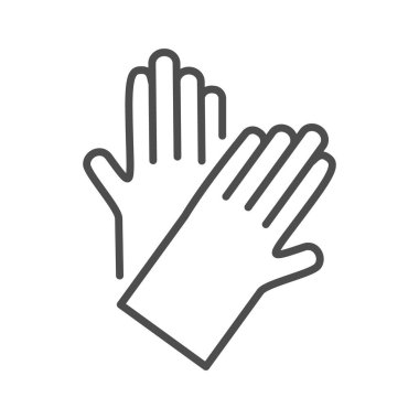 Basit çizgili koruyucu eldiven simgesi. Tıbbi, inşaat ve temizlik için güvenlik eldiveni taşıyor. Hijyen protokolleri ve işyeri koruma ekipmanları tabelası için temel PPE sembolü.