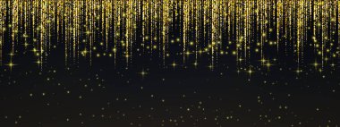 Parıldayan yıldızlar ve büyülü ışık parçacıkları ile kara zemine dökülen altın parlayan yağmur kutlamalar için şenlikli bir atmosfer yaratıyor..