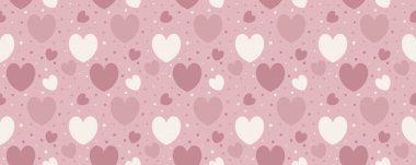 Yumuşak pastel arka planda dağınık pembe aşk sembolleri olan kusursuz kalp deseni. Sevgililer günü kartları, romantik hediye paketi ya da düğün dekorasyonu için mükemmel..