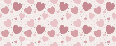 Tatlı kalp izleri, rastgele yerleştirilmiş aşk şekilleri, yumuşak pembe arka planda. Sevgililer Günü tebrik kartları, romantik paket kağıtları ya da tatlı kızlar için ideal bir dekor..